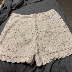 Embellished Crochet shorts - Cream L/XL